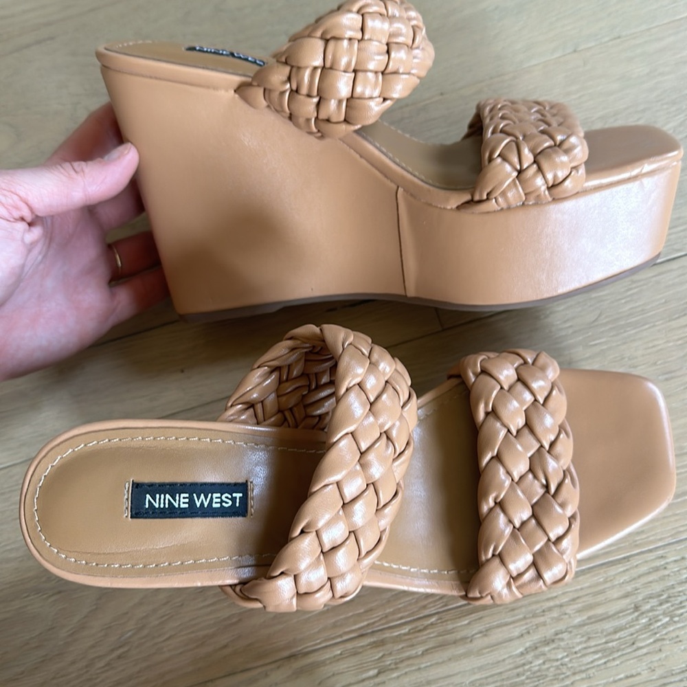 Nine West Faux Leather Platform Wedge Sandals